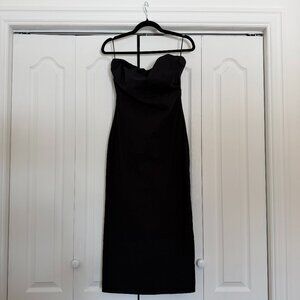 Black Elegant Strapless Midi Dress – Classic Evening Dress